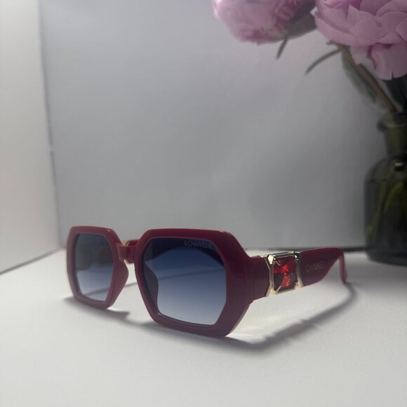 Red & Dark Blue Chanel Sunglasses - Picture 2 of 3